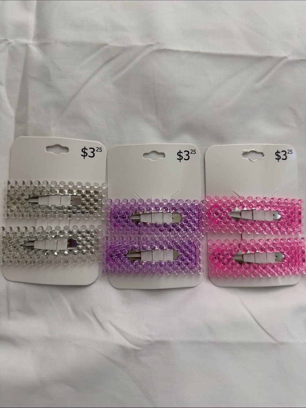 Beaded Rectangle Hair Clips - Set of 2 (Clear / Purple / Pink)